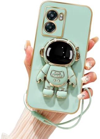 Tesazxcn for OnePlus Nord N300 Phone Case Cute 6D Astronaut Cases with Stand Function,with Lanyard Luxury Plating Cover Electroplated Cover for OnePlus N300, 1+Nord N300 Case, Cyan