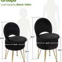 GREENSTELL Small Vanity Stool Chair with Storage and Folding Back, 13" x 13" x 17.7" Faux Fur Soft Ottoman for Teenager, 4 Metal Legs with Anti-Slip Feet, Furry Padded Seat for Makeup, Bedroom, Black