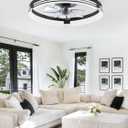 ZMISHIBO Low Profile Ceiling Fans with Lights and Remote, 20 Inch Flush Mount Ceiling Fan with Light, 3000K-6000K Dimmable Fandelier LED Fan Light, 6 Wind Speeds Black Ceiling Fans for Bedroom