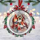 XUTAI Cardinals and Birds House Christmas Tree Ornaments Chritstmas Wreath Christmas Ornament Glass Christmas Hanging Ornament Festive Pendant for Home Holiday Decoration