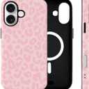 Leopard Cheetah Case for iPhone 16 Cute Magnetic Case [Compatible with MagSafe] Soft TPU and Hard PC Hybrid 2-Layer Protective Shockproof,Retro Aesthetic Case for Women Girls-Pink