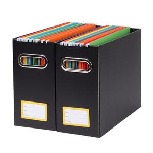 Tcbelosion Collapsible File Organizer Box with Handle,12.20x5.11x9.84Inches, Filing Organizer for Home or Office, Small Portable File Box (2 Packs, Black-Yellow)