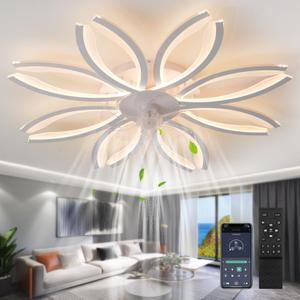 41" Modern Ceiling Fan with Lights and Remote Control, Dimmable 6 Speed Reversible Blades, LED Flush Mount Bladeless Low Profile Ceiling Fan Flower Lamps for Living Room, Fan Ceiling Lamp 150W 41" Modern Ceiling Fan with Lights and Remote Control, Dimmable 6 Speed Reversible Blades, LED Flush Mount Bladeless Low Profile Ceiling Fan Flower Lamps for Living Room, Fan Ceiling Lamp 150W
