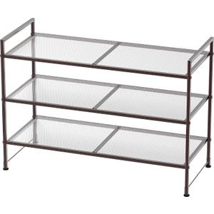 Simple Houseware 3-Tier Stackable Mesh Shoe Rack, Bronze