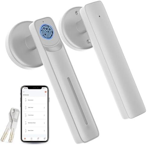 Fingerprint Door Lock with Smart APP,Fingerprint Door Knob,Biometric Door Knob Keyless Entry Door Lock with Tuya for Home/Bedroom/Office/Apartment/Airbnb Siver