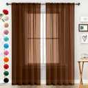 SpaceDresser Sheer Voile Window Treatment Rod Pocket Curtain Panels for Kitchen Bedroom Living Room Drapes Sunlight Filtering Privacy Semi Home Decor Assorted (Brown, 52 W x 54 L)