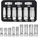 Flare Nut Slotted Socket Kit, 10mm-22mm, Metric Flare Nut Sleeve Kit, For Use in Narrow Locations Such As Wired Temperature Sensors, Thermal Switches, ABS Tubes, ETC. (9PCS)