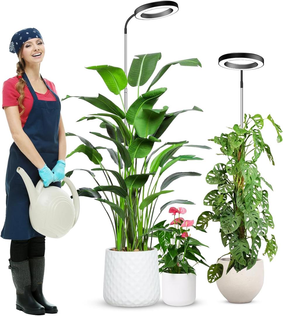 wolezek Grow Lights for Indoor Plants Full Spectrum, 80 LEDs 3 Colors Grow Light, 65in Plant Lights for Indoor Growing with 360Gooseneck, 6/12/16H Timer, 5 Brightness, Height Adjustable, Black Pair