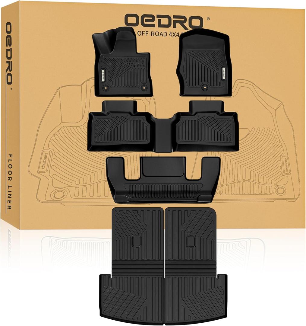 OEDRO Floor Mats for 2020-2025 Ford Explorer 6-Seater, Custom Fit TPE All Weather Trunk Mat with Backrest for Ford Explorer Accessories, Odorless Anti-Slip Back Seat Protector, Full Mat Set, Black