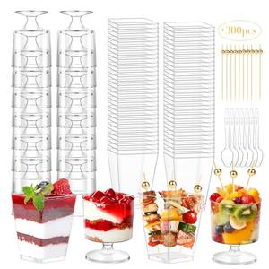 Amazon.com | 100Pcs Dessert Cups with Spoons&Cocktail Picks 5 Oz Mini Clear Plastic Parfait Shooter Cup Round Small Round Serving Goblet Disposable Appetizer Fruit Desert Bowl for Party Charcuterie Yogurt Pudding: Dessert Bowls