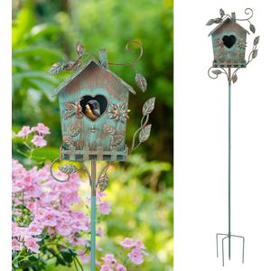 DREAMSOUL 48" Rustic Bird Houses for Outside Metal Bird House Pole, Decorative Green Birdhouse for Patio, Yard, Garden