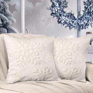 Winter Snowflake Embroidery Decorative Throw Pillow Covers 18 x 18 Set of 2, Tufted Snow Porch Outdoor Home Decor, Plush Faux Fur Jacquard Sofa Couch Cushion Case