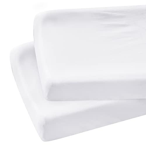 Organic Cotton Changing Pad Cover, Diaper Changing Table Pad Covers 2 Pack, Jersey Knit Super Soft & Stretchy Cradle Sheets for Baby Boys Girls, 32" x 16" x 4", White