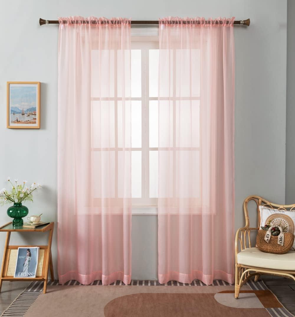 WPM Blush Pink Color Sheer Curtains 60" Wide x 84" Long 2 Panels Livingroom Window Treatment Rod Pocket Sheer Voile for Bedroom, Kitchen, Childrens Room Fully Stitched and Hemmed