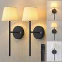 Battery Operated Wall Sconce Set of 2, Small LED Rechargeable Wall Lights with Remote, 5200mAh Dimmable Fabric Shade Cordless Wall Lamp for Bedside, Bedroom, Hallway, Living Room, Gifts (Black)