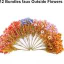 Artificial Fall Flowers Faux Mums for Outdoor Indoor Garden Home Decoration, Faux Flower Daisy with Eucalyptus Leaves Fake Plants Greenery Boxwood Porch Patio, 12 Bundles (6 Fall Multicolor)