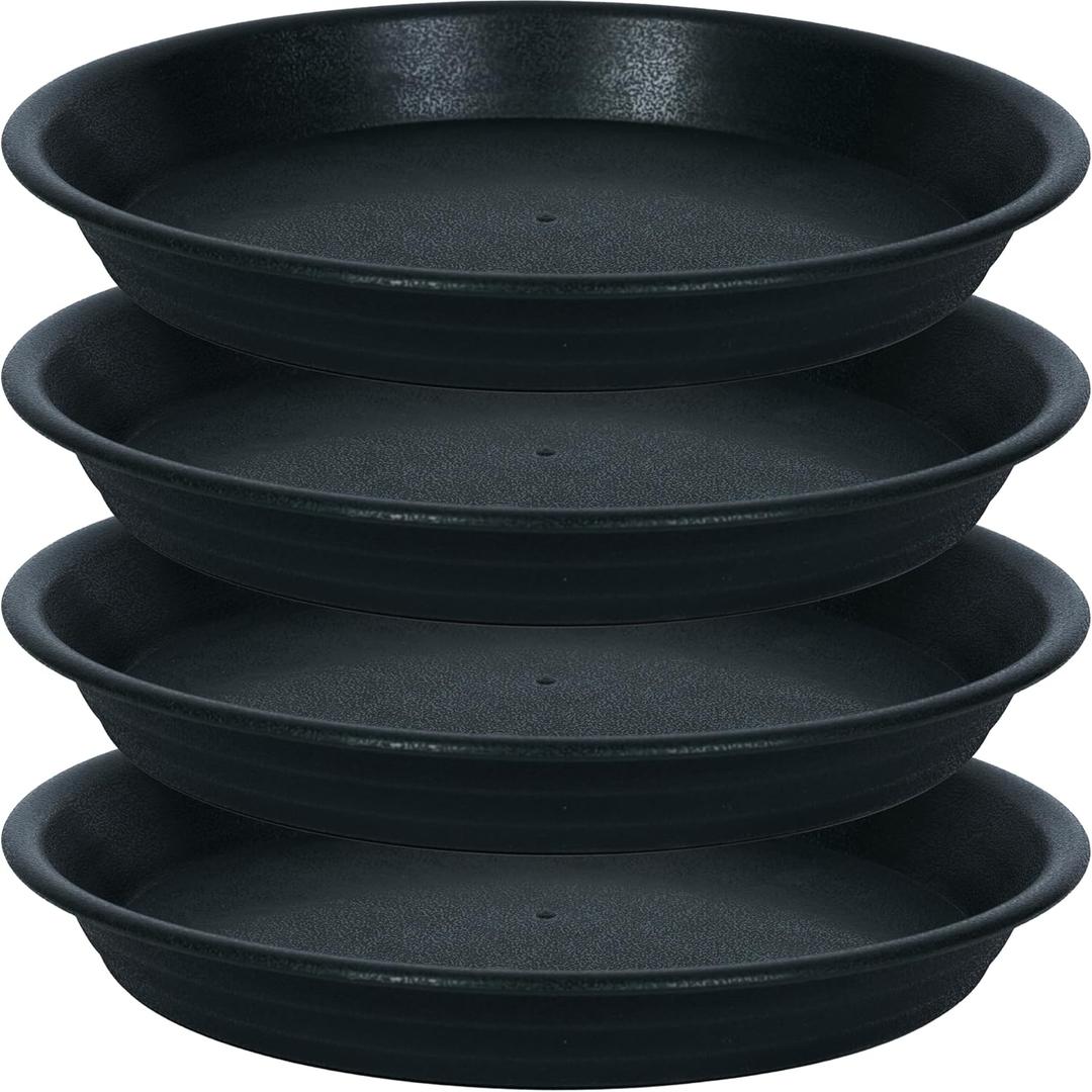 4 Pack Plant Saucer 16 inch, 17 inch (16.8") Plastic Large Flower Planter Plant Pot Saucers and Drip Tray for Indoors Outdoors, Thick Heavy Sturdy Durable Plant Plate Water Catcher (Black)