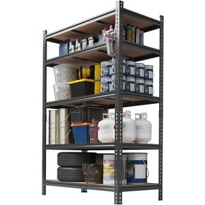 Storage Shelves 5 Tier Garage Shelving Heavy Duty Adjustable Metal Shelving Unit, Garage Shelves for Basement, Warehouse, Pantry, Closet, Kitchen 72 in H x 48 in W x 24 in D, Black