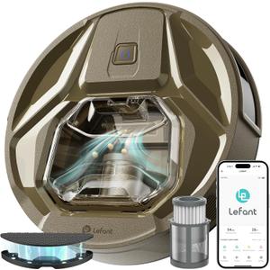Lefant M320G Robotic Vacuum Cleaner, Carpet Detection, 8,000 Pa Suction, Low Noise, 800ml Visible Dustbin, 360 Mins Runtime, Self-Charging, Ideal for Hard Floor, Pet Hair, Golden Brown