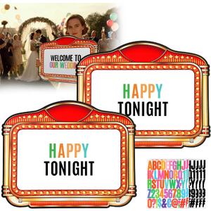 2 Pack Wedding Bottle Service Sign with Letter Stickers | Double-Sided 22''x17'' Nightclub Bridal Entrance Props, Bottle Service Signs for Wedding Bar Bachelor Party (Retro Red Gold), 21.4 x 17.3 inches