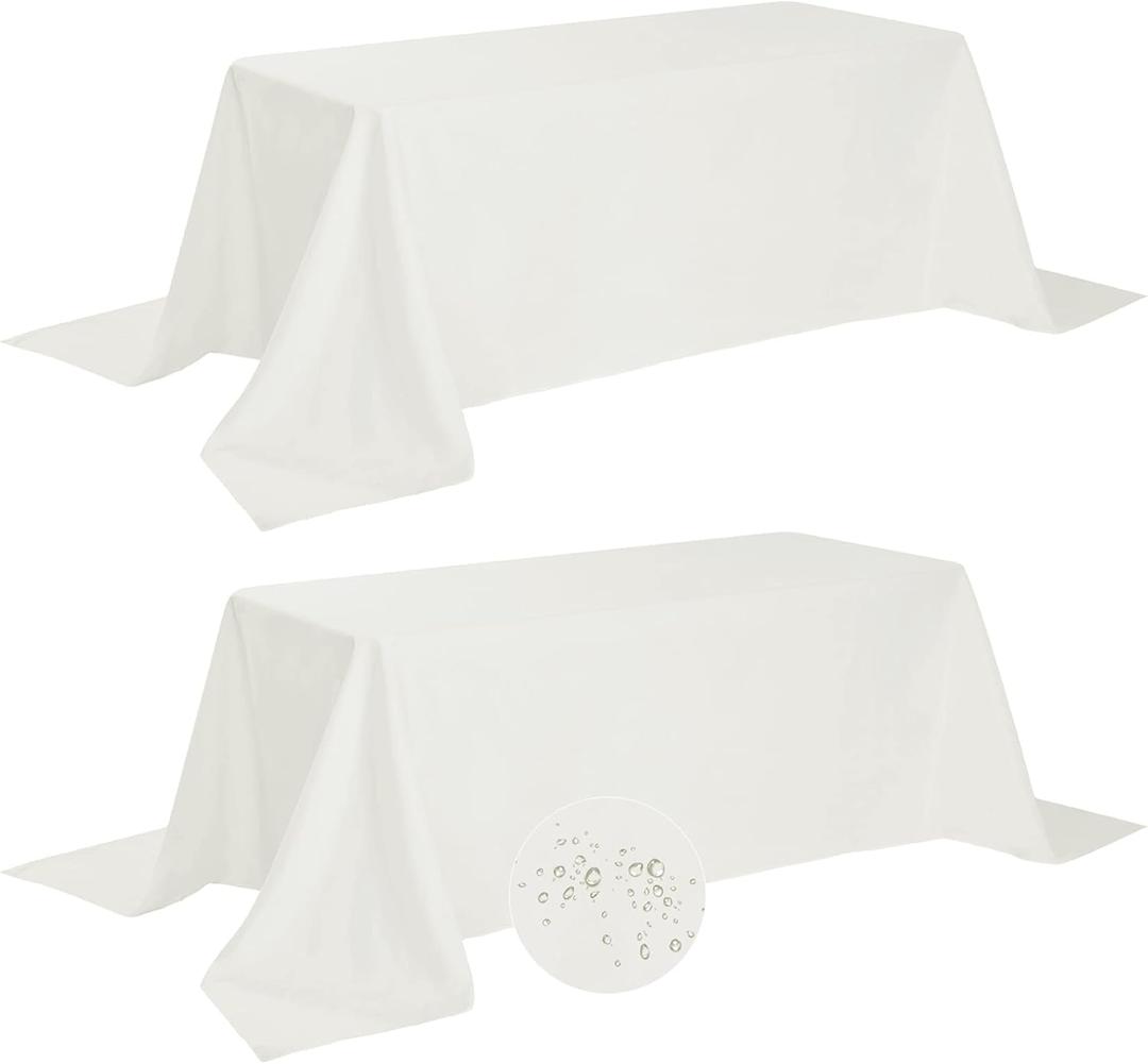 Fokitut 2 Pack Waterproof Rectangle Tablecloth, 90x156 Inch,Stain Resistant and Wrinkle Polyester Table Cloth, Fabric Table Cover for Kitchen Dining, Wedding, Party, Holiday Dinner-Ivory