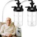 Geiserailie 2 Pack Oxygen Humidifier Bottle, Sturdy 6 LPM Humidifier Oxygen Bottle with 12" Adapter Tubing for Home or Travel Portable O2 Humidification