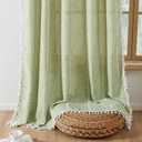 Deconovo Linen Curtains 2 Panels, Semi Sheer Curtain with Tassel, Light Filtering Rod Pocket Window Drapes, Boho Pravicy Curtains for Living Room/Bedroom/Sliding Door, 52W x 96L Inch, Green