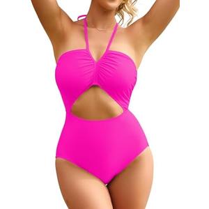 BMJL Women's One Piece Swimsuit Sexy Halter Bathing Suit Flattering Cute Cut Out Ladies Monokini 1 Piece, Small