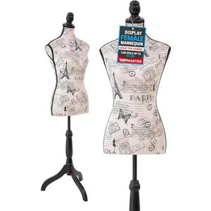 Mannequin - Adjustable Height, Durable Foam and Canvas Construction, Wooden Base, Compact Shoulder Width, Lightweight, Versatile Display for Clothing and Accessories, Black & White, 51.18-66.93"h X 14.96"w
