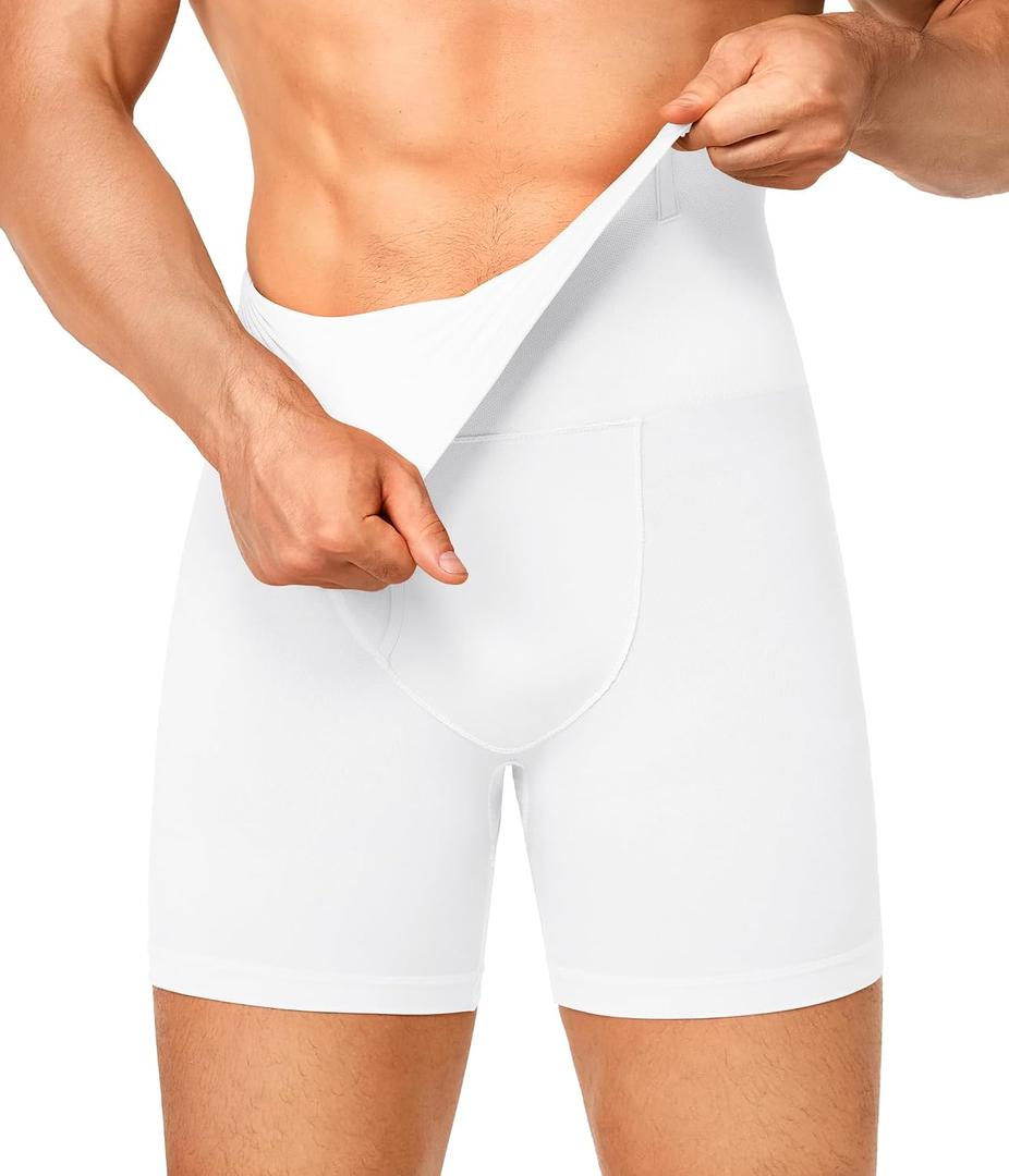 Nebility Shapewear Men Compression Shorts - Slimming Body Shaper Tummy Control Underwear Boxer Briefs (White, L)