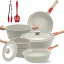 10 Pcs Pots and Pans Set Nonstick, Cast Aluminum Kitchen Cookware Set with Lid/Frying Pans & Saucepans with Detachable Handle, Oven& Dishwasher Safe (White) (10 Pcs, White)