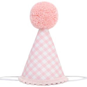 Gingham 1st Birthday Hat - Boy/Girl 1st/2nd/3rd/4th Birthday Decorations,Gingham 1st Party Hat ((Pink)