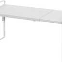 Nxconsu Cabinet Shelf Expandable Height Adjustable Organizer Riser for Kitchen Cabinet Pantry Cupboard Under Sink Countertop Organization Storage Space Saver Stackable Heavy Duty Metal White (8.6D * 13.8-24.8W * 9.7H)