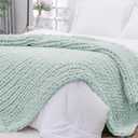 Bigacogo Chunky Knit Throw Blanket for Couch, 51x63 inches, 100% Hand Knitted with Thick Jumbo Chenille Yarn, Cozy Soft Large Rope Knot Cable Crochet Blankets for Sofa Bed Living Room, Mint