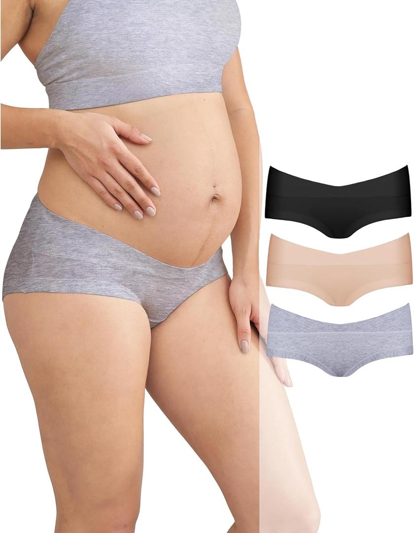 Intimate Portal Maternity Underwear Cotton Pregnancy Postpartum Panties Under the Bump Boyshort Briefs (X-Large, 3-pk Elements)