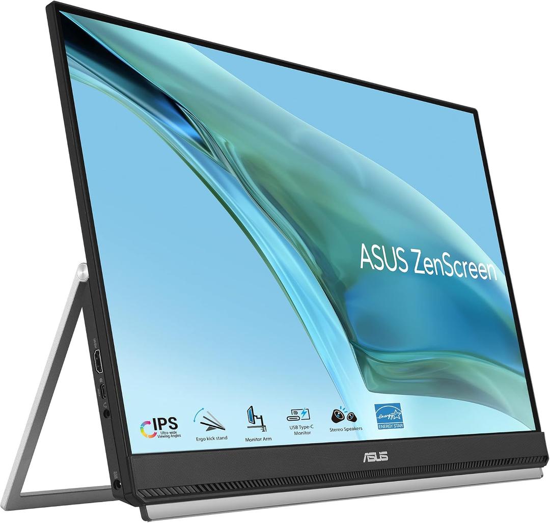ASUS ZenScreen 24 (23.8 viewable) 1080P Portable USB-C Monitor (MB249C) - FHD, IPS, Eye Care, Speakers, Multi-Stand Design, Kickstand, C-clamp Arm, Partition Hook, Carrying Handle, WFH Monitor
