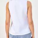 SUNNOW Women's Pintucked Collared Tank Top Sleeveless Shirt V Neck Work to Resort Blouse (White, M)