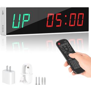 Large Digital Gym Timer Remote Control Gym Clock Wall with 9 Custom Modes Countdown/UP/Stopwatch/Interval, Workout Timer for Home Garage/Boxing/Outdoor Sport