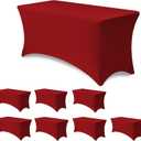 Stretch Spandex Table Cover for 4 Foot Folding Tables-8 Pack Red Fitted Elastic Christmas Tablecloths for Rectangle Tables Protector for Party, Wedding, Vendor Booth Display, Banquet Event