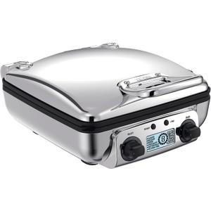All-Clad Electric Stainless Steel Waffle Maker 4 slice, Digital screen and audible beep alert 7 Browning Levels, Square, Belgium Waffle, Removable Plates, Dishwasher Safe Silver