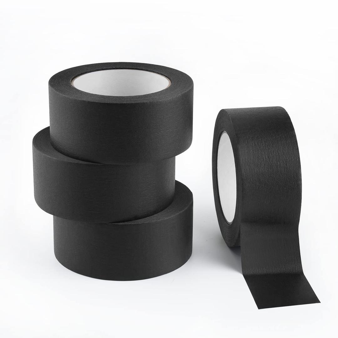Lichamp Black Painters Tape 2 inch Wide, Medium Adhesive Black Masking Tape Bulk Multi Pack, 2 inch x 55 Yards x 4 Rolls (220 Total Yards, Set of 4)