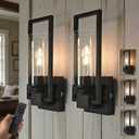 Wireless Wall Sconces with Remote Control, Battery Operated Wall Sconce Set of 2, Vintage Black Rechargeable Dimmable Wall Light for Bedroom Living Room Bathroom Hallway Entryway,3 Colors