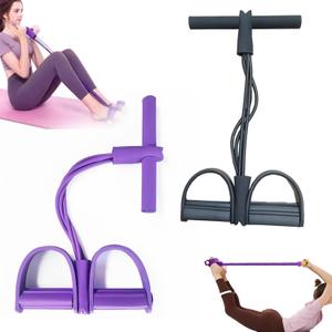 2PC 21 Fitness Resistance Bands-4 Tube Pedal Ankle Puller, Stirrup Puller for Exercise,2025 New Sit up Leg Stretch Rope Exercise Bands with Handles for Women Men (Purple+Black)