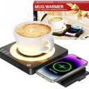 Coffee Mug Warmer, Smart Mug Warmer, 15W Wireless Phone Charging, 3 Heat Settings Temperature Controlled, 8H Auto Off, Candle Warmer, Safe for Heating Coffee, Beverage, Milk, Tea
