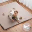 Blissful Diary Vegan Leather Baby Play Mat, 50x50 Thicken Foam Cushioned & Waterproof Playpen Mat for Infants and Toddlers, Stylish and Just Wipe-Clean Playmat for Baby Play on Floor, Brown Gray