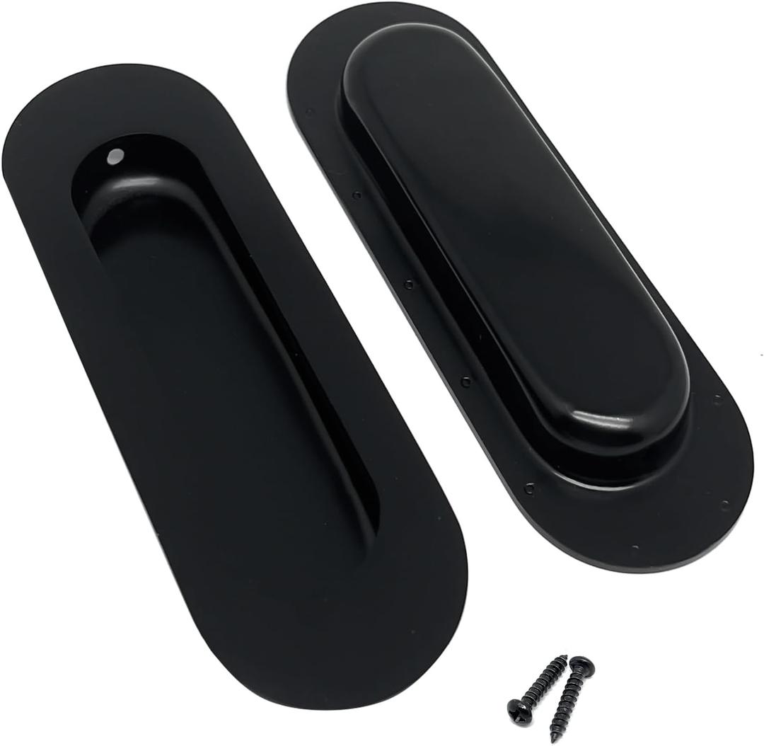 2pcs Oval Recessed Flush Pull Sliding Closet Door Handles Flush Handles with Hidden Concealed Screws(Length 120mm/4.72"-Black)