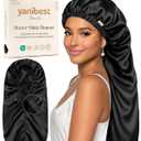 YANIBEST Satin Sleep Bonnet for Natural Hair - Extra Double Layer Long Adjustable Silk Hair Bonnet for Braids, Locs, Curls - Womens Night Hair Protection Cap (Large, Aa-black)