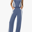 XIEERDUO Two Piece Sets for Women Summer Outfits Travel Mock Neck Lounge Sets Wide Leg Pants Beach Vacation Clothes, L