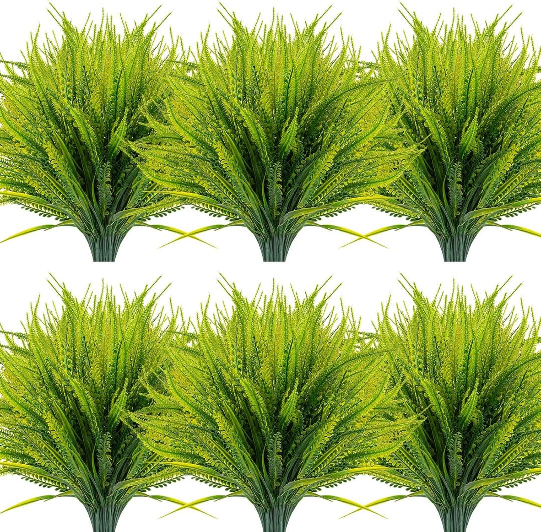 12 Bundles Artificial Plants Outdoor Fake Boston Fern Greenery with Flowers Faux UV Resistant Shrubs Garden Patio Porch Window Box Farmhouse Hanging Decor(Green) (Boston Fern With Flowers)
