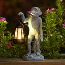 Garden Statue Monkey Figurine - Monkey Decor with Solar Powered Led Lights for Patio Lawn Balcony Yard - Ideal Gift for Women Moms Grandma Housewarming